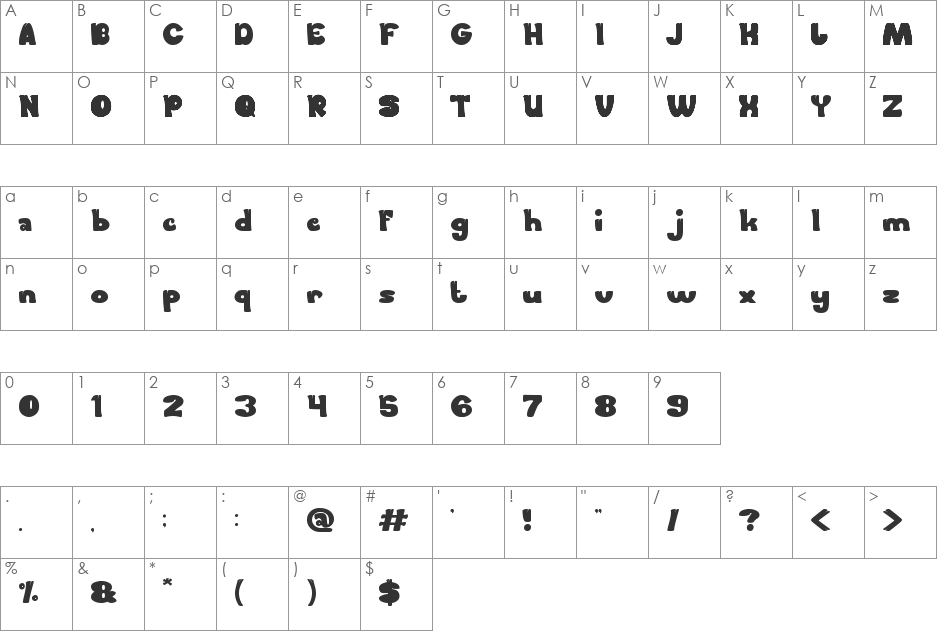 FOREST THING font character map preview