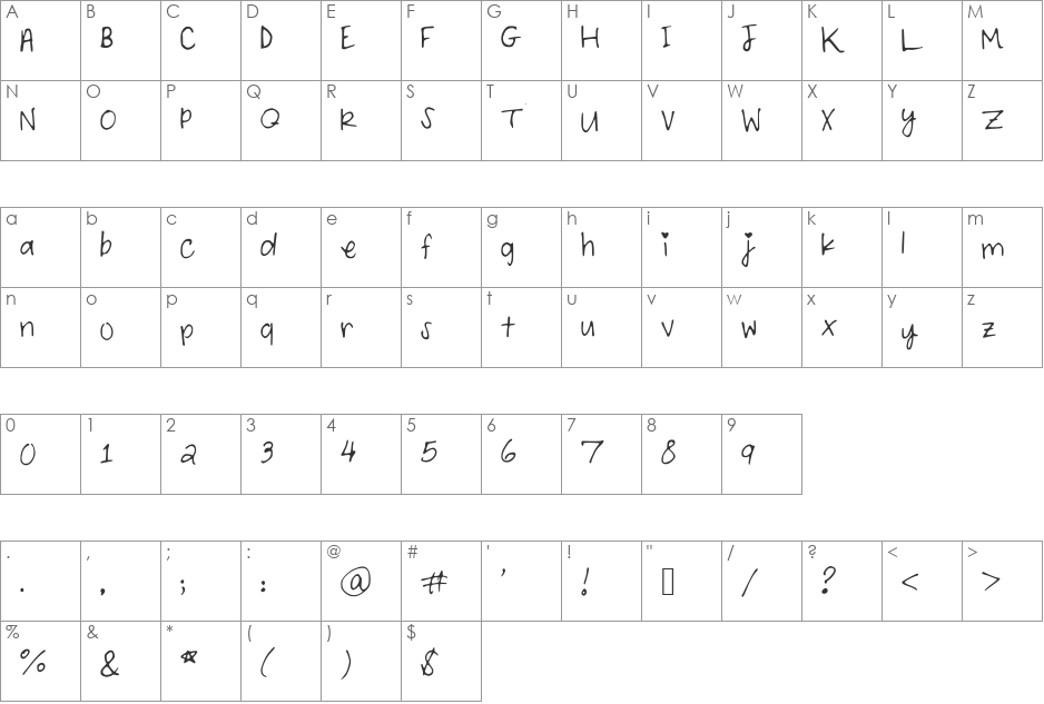 ForeverandAlways font character map preview