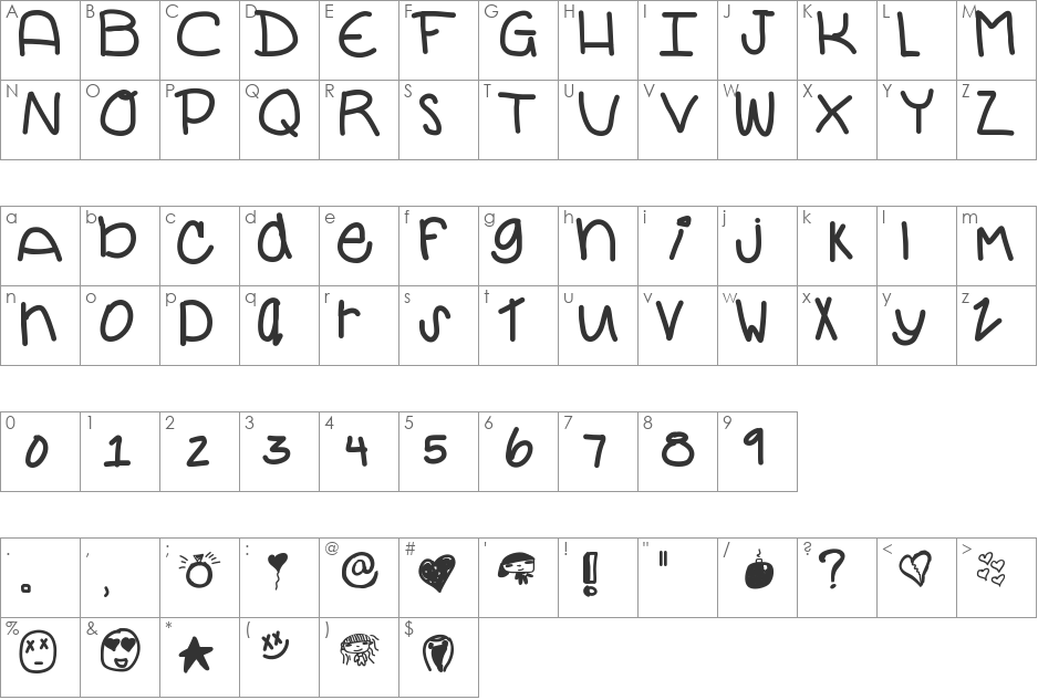 ForeverYours font character map preview
