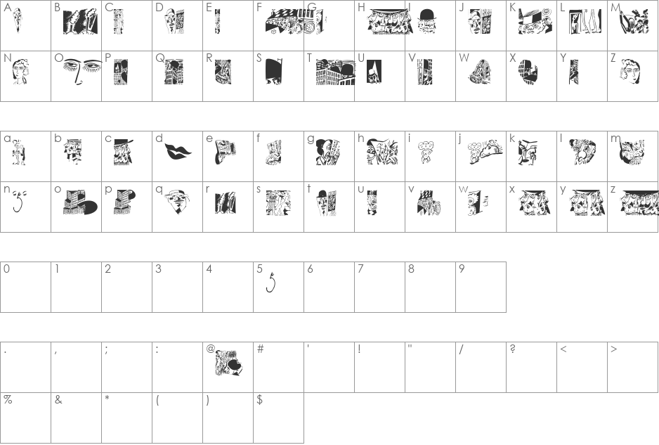 ForgottenArtOne font character map preview