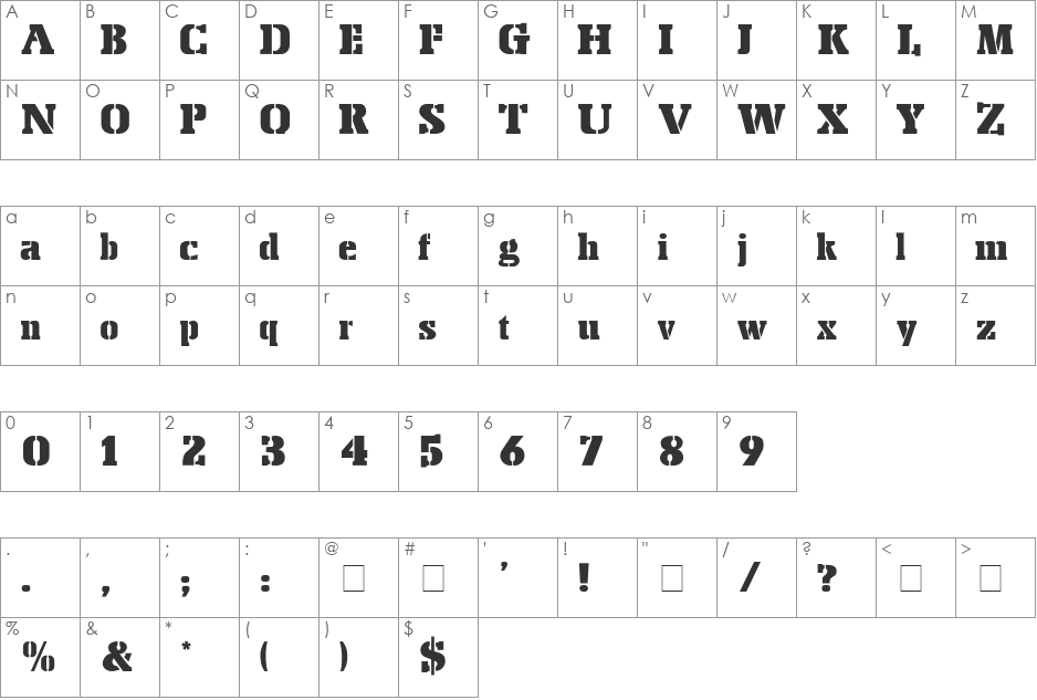 Forklift Display SSi font character map preview