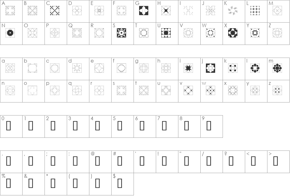 Formas geometricas 2 font character map preview