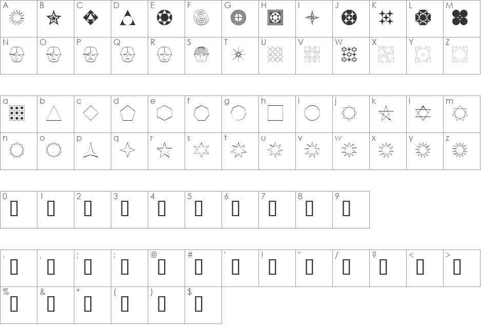 Formas germetricas 1 font character map preview