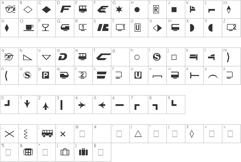 Format Pi Three SSi font character map preview