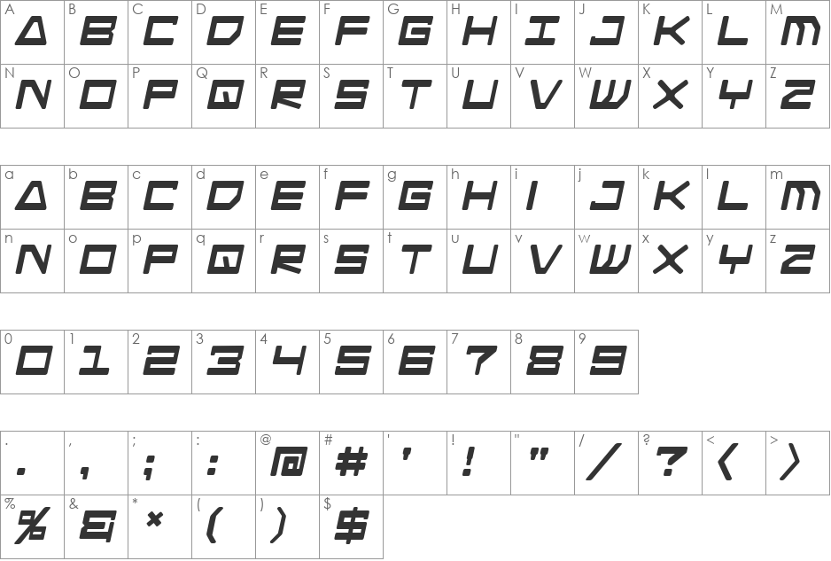 Android Nation font character map preview