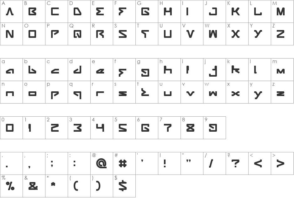 ANDROID ROBOT font character map preview