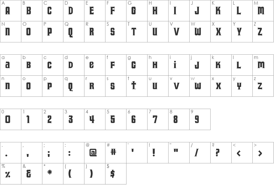 Fornicator font character map preview