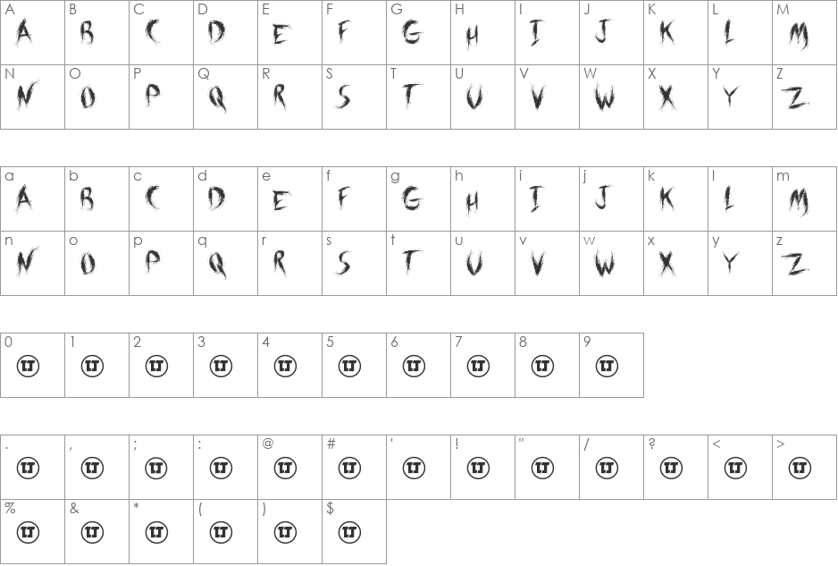 Forsaken font character map preview