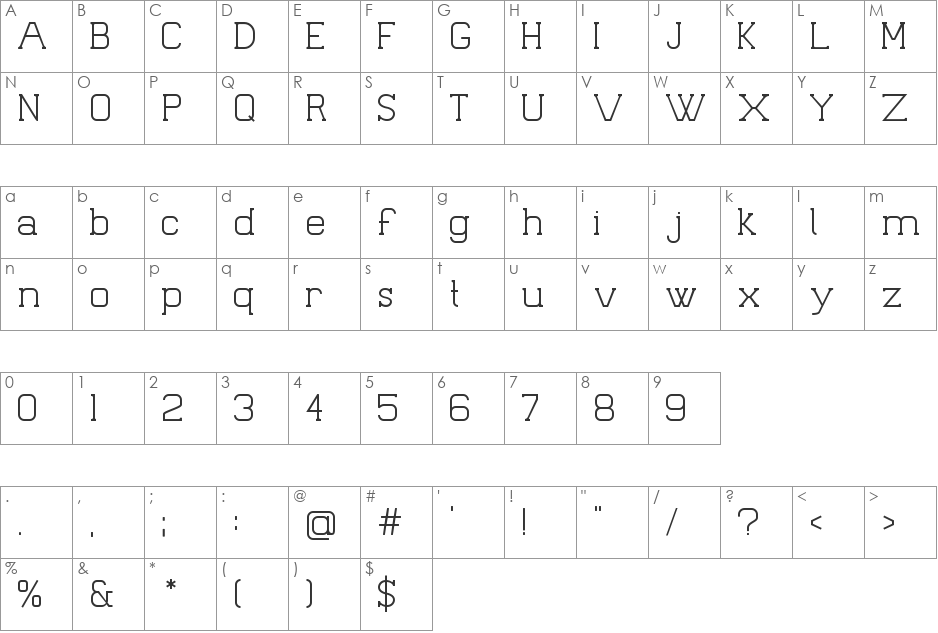 Fortress font character map preview
