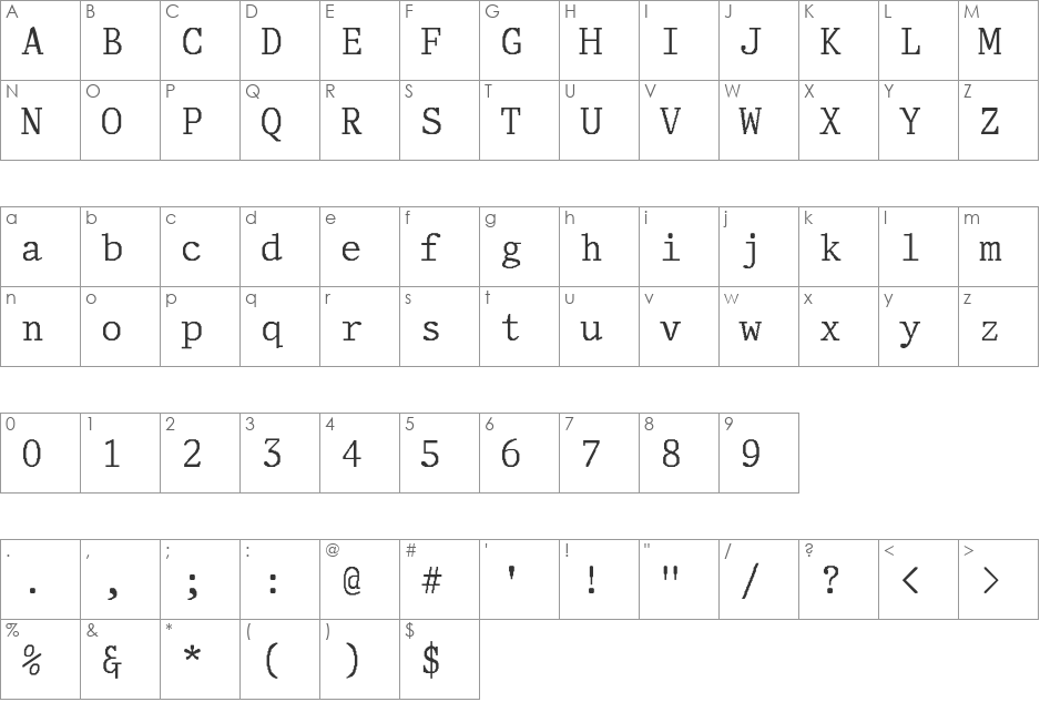 Foster font character map preview