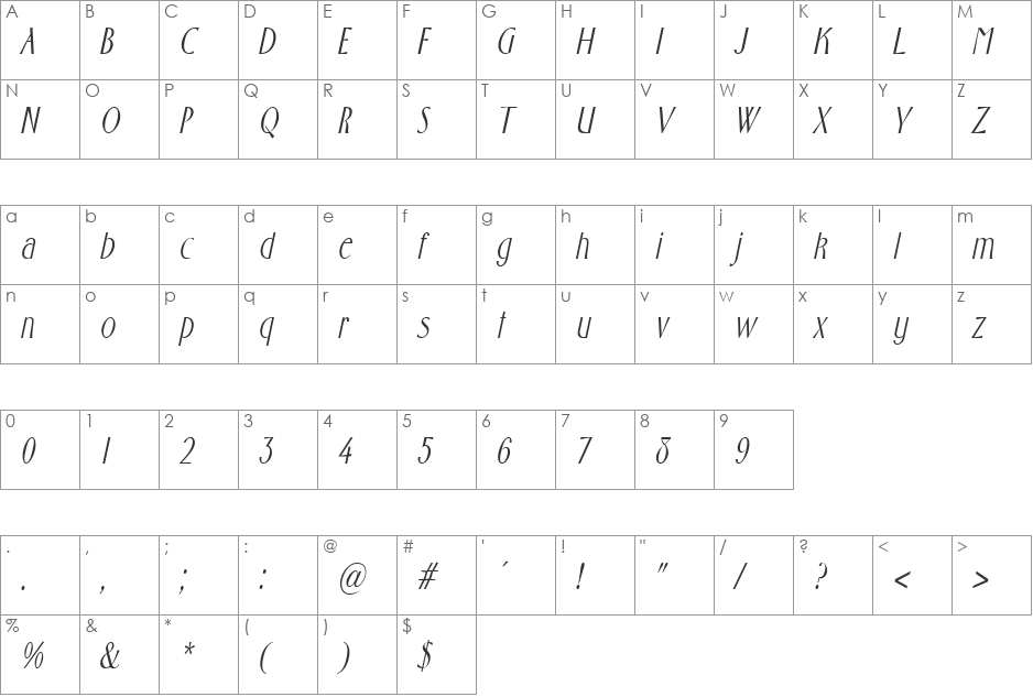 FosterCondensed font character map preview