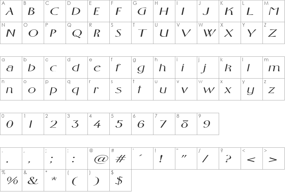 FosterExpanded font character map preview