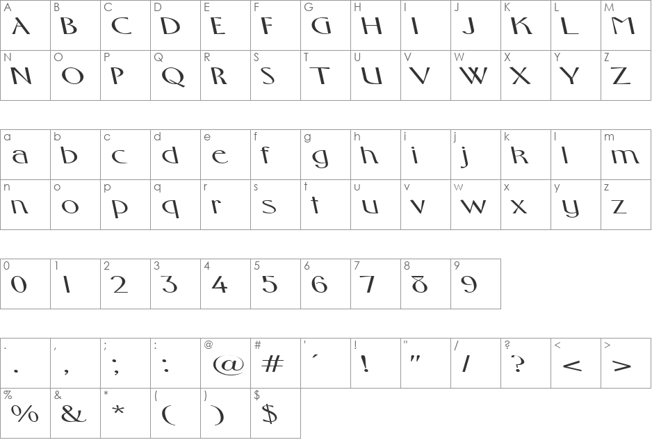 FosterExpandedBS font character map preview