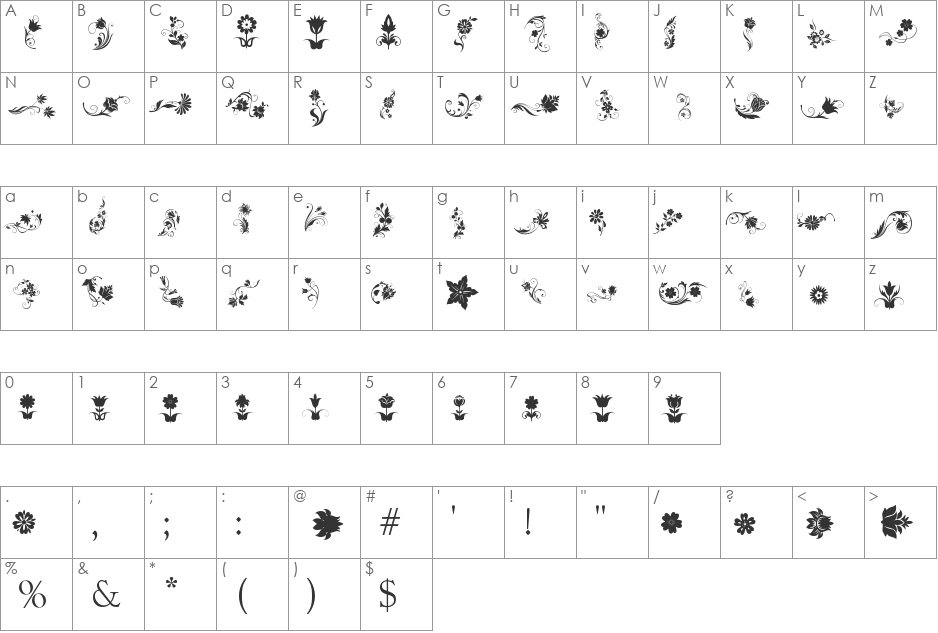 fotograami-flower font character map preview