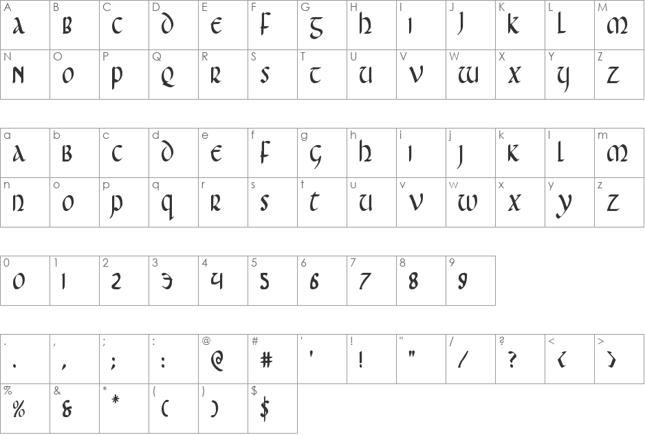 Foucault Condensed font character map preview