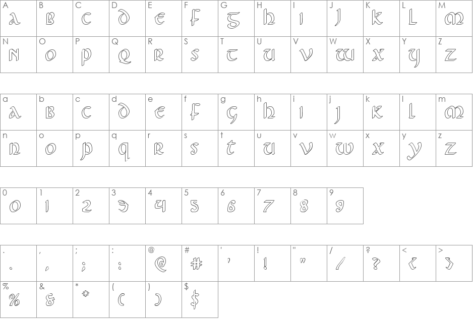 Foucault Outline font character map preview