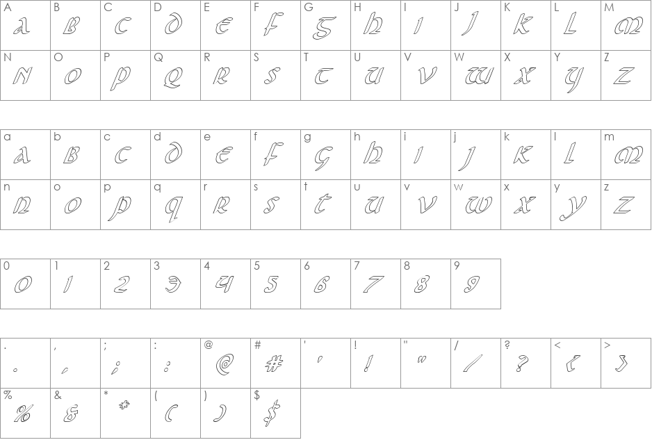 Foucault Outline Italic font character map preview