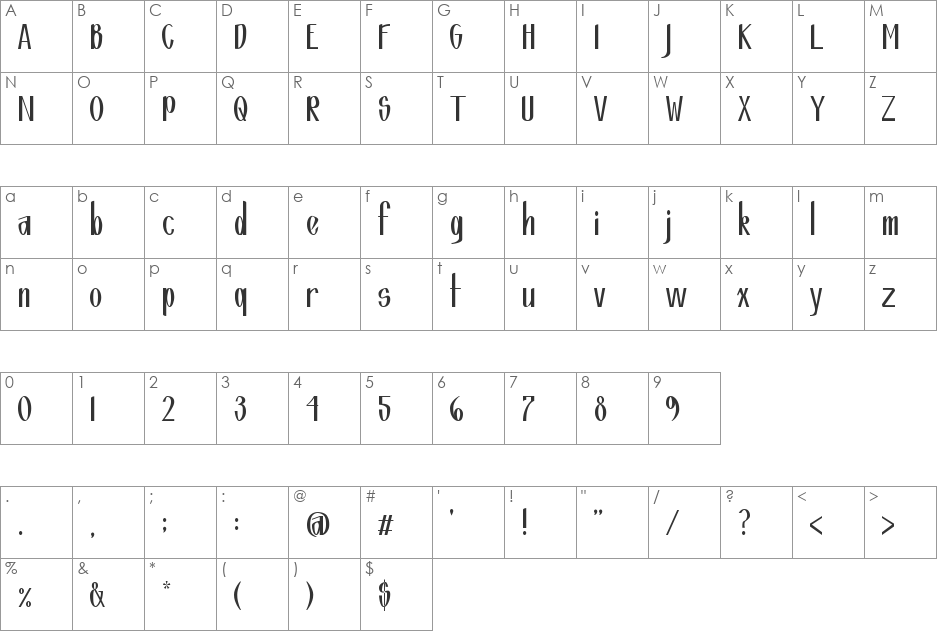Fountain font character map preview