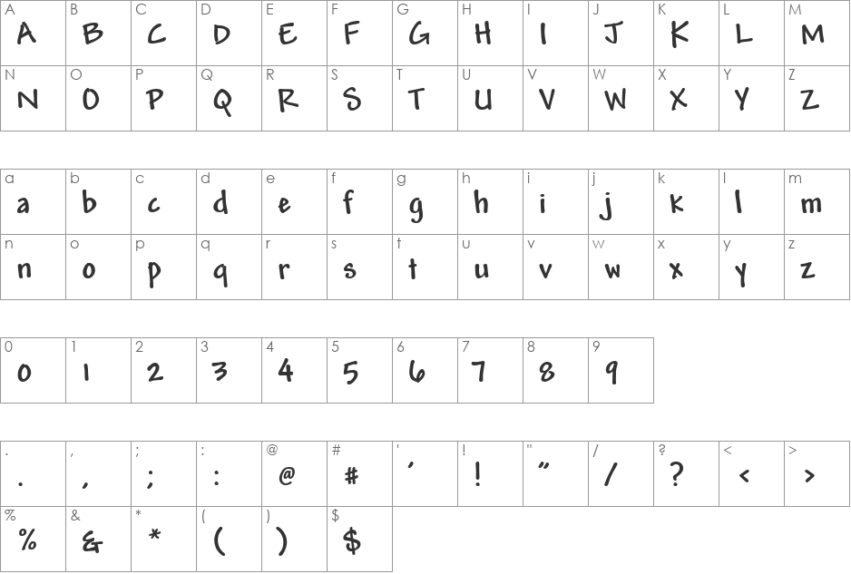 Andy font character map preview