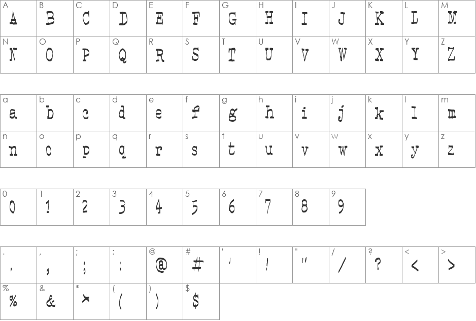 Fourfivesixseveneight font character map preview