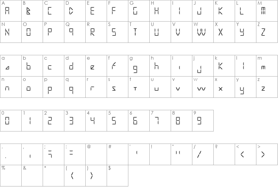 FourFuncLiberal font character map preview