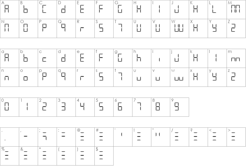 FourFuncStrict font character map preview