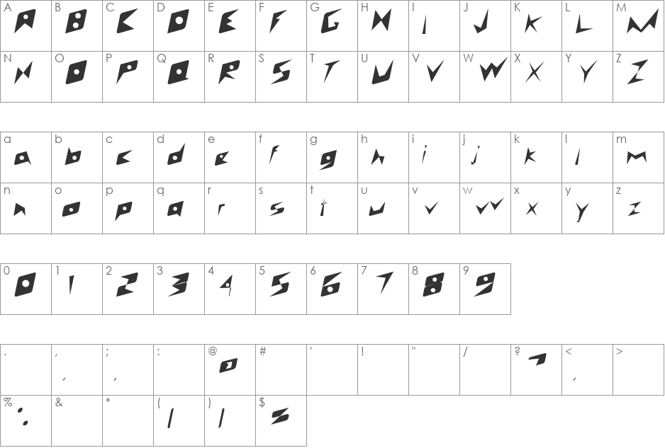 Andy Bold font character map preview