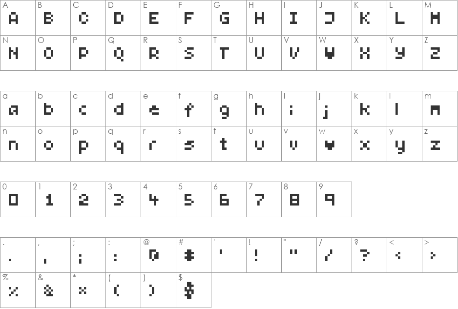 fourwide font character map preview