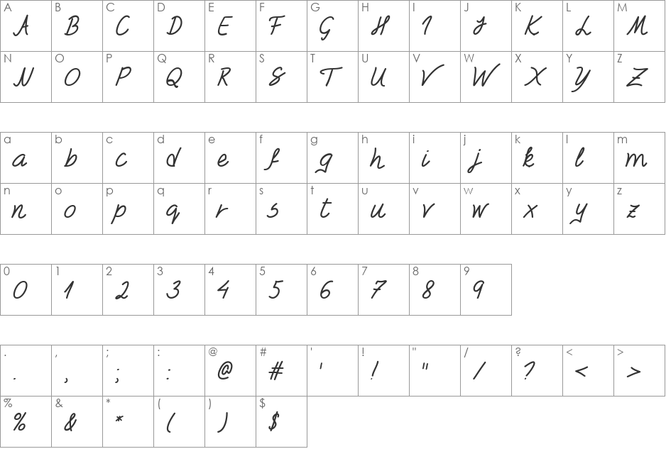 Foxes In Love font character map preview