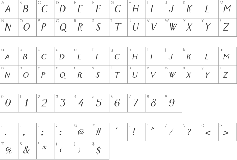FoxTrot font character map preview