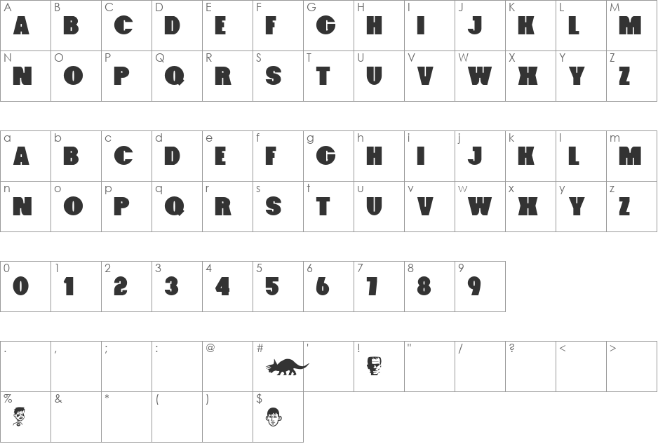 Foxxy font character map preview
