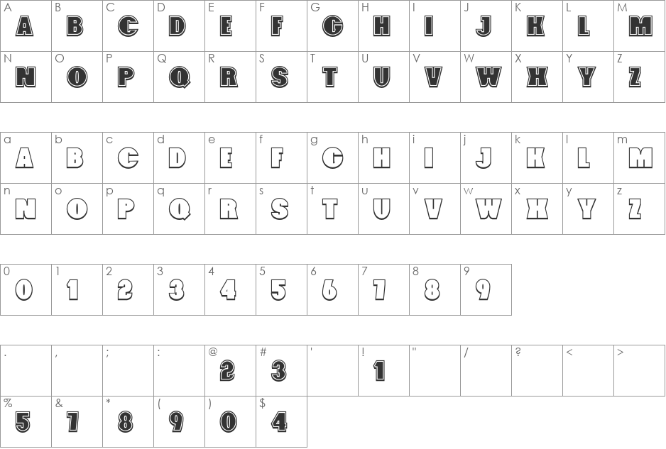 Foxxy font character map preview