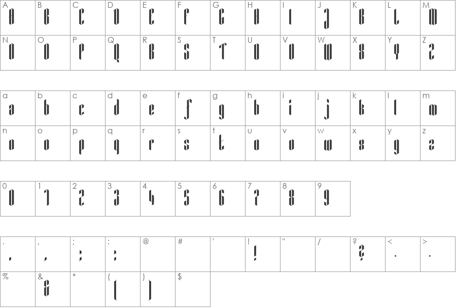 Fracmetrica font character map preview