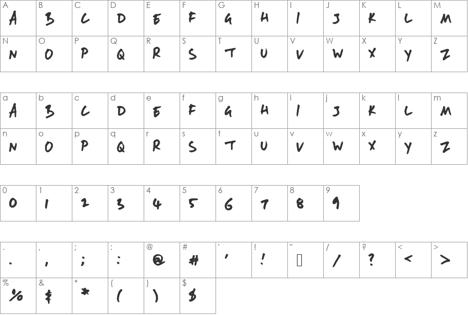 AndyFont font character map preview