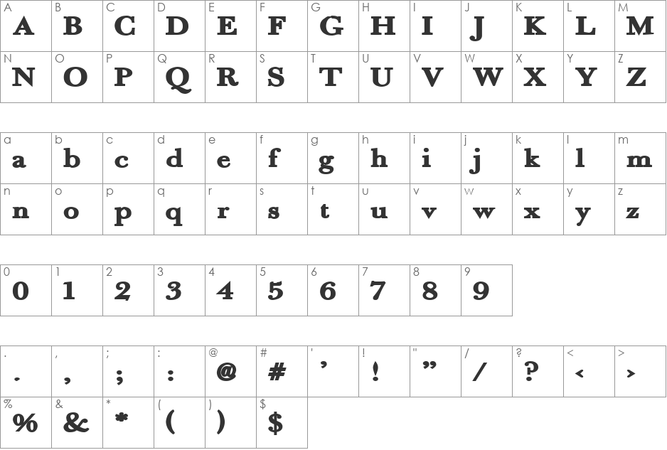 Fradley Black font character map preview
