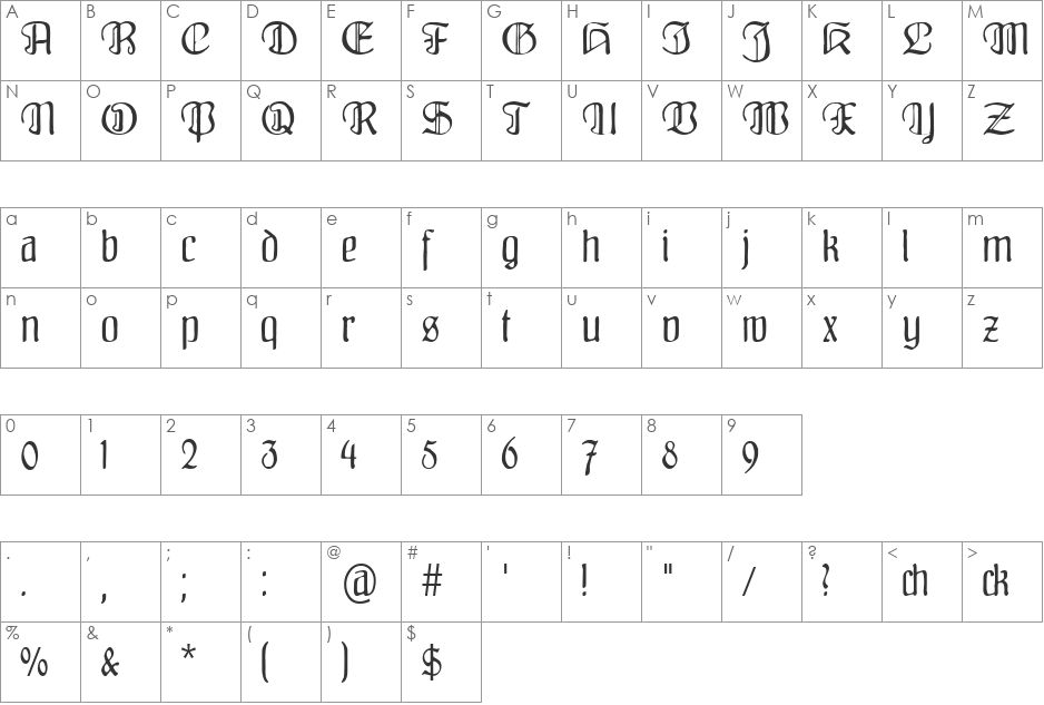 Fraenkisch font character map preview