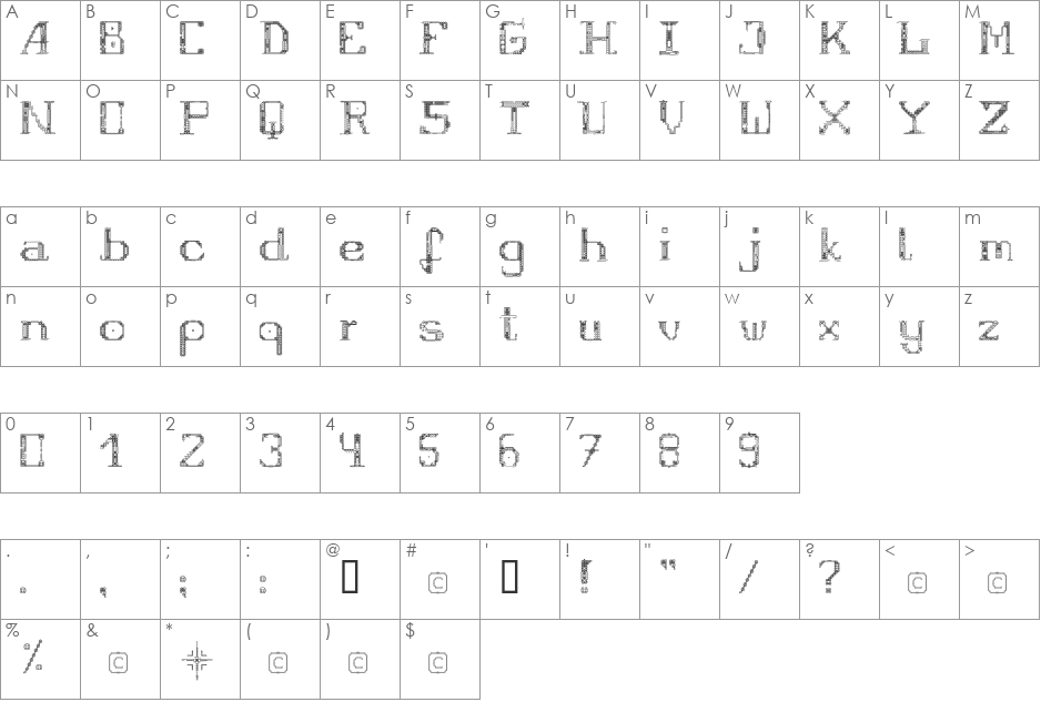 Fragile font character map preview