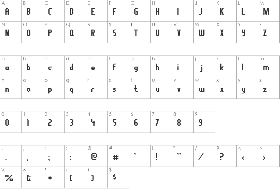 Fragile Bombers font character map preview