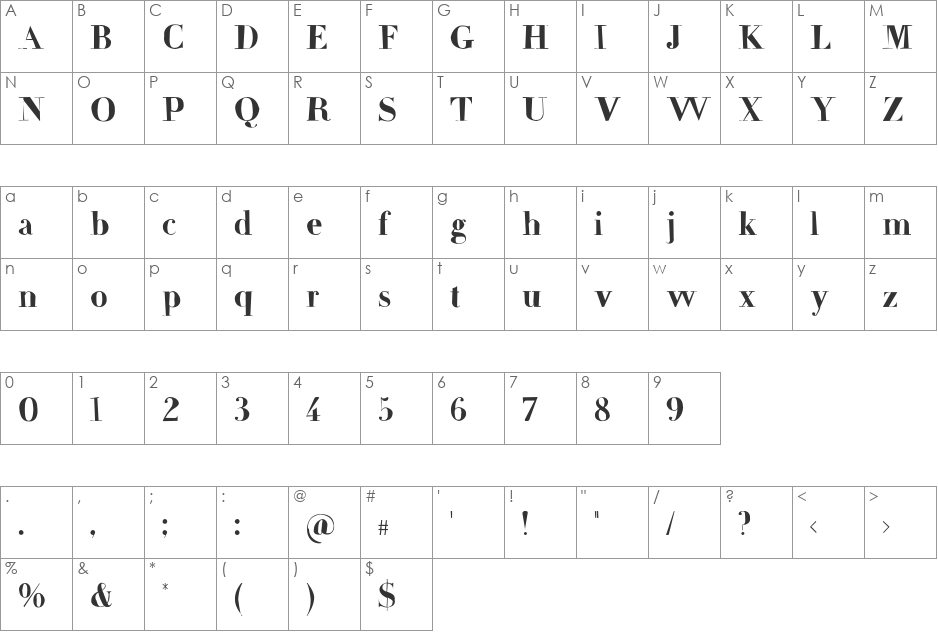 Frail font character map preview