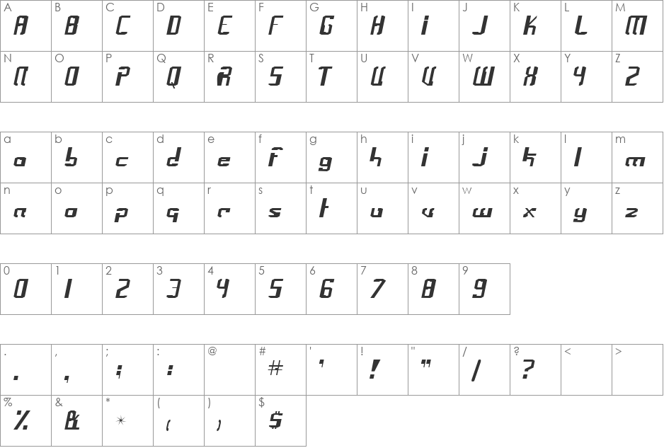 Frak font character map preview