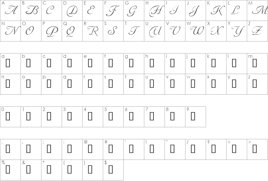 Anedocte font character map preview