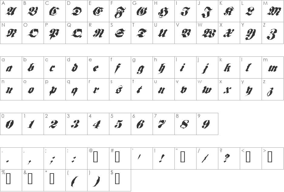 Frakt font character map preview