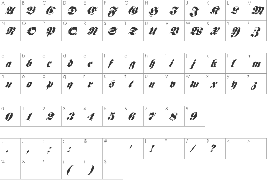 Frakt font character map preview