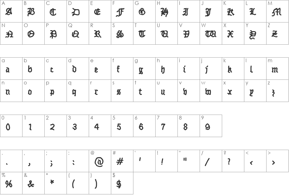 FraktSketchFS font character map preview