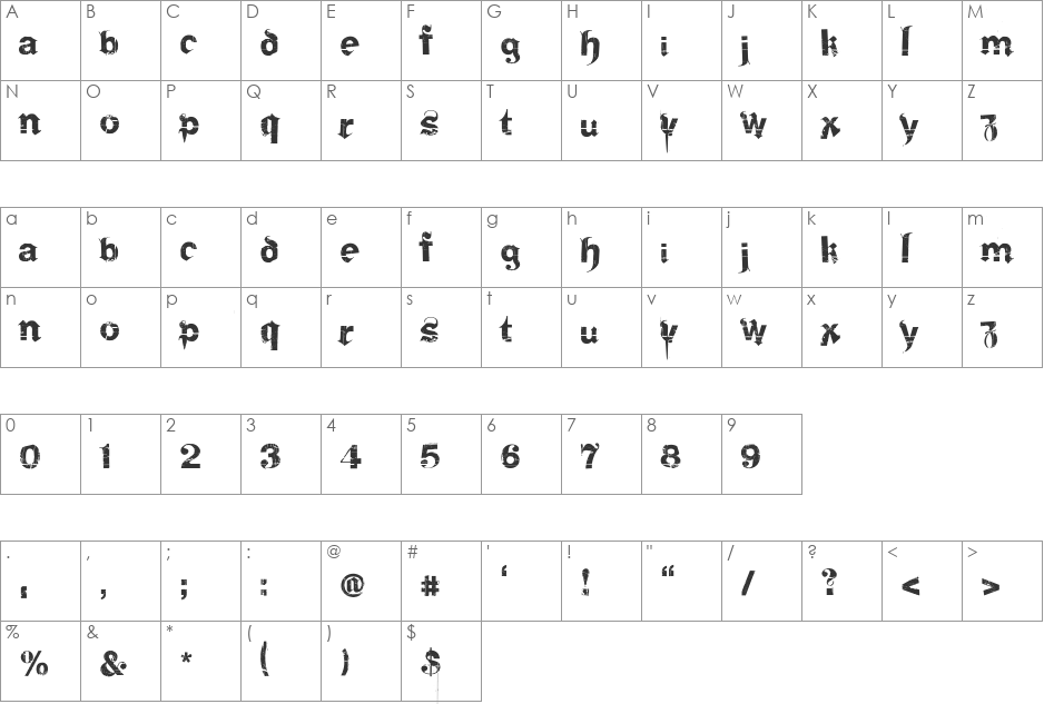 Frakturika Spamless font character map preview