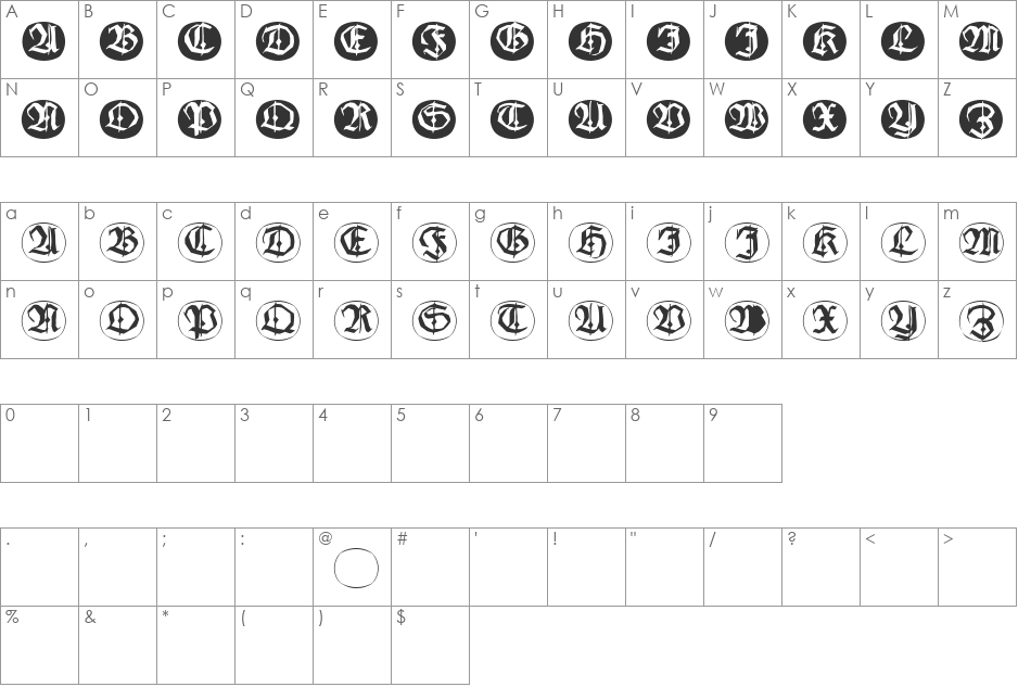 FrakturInitialenAngularRound font character map preview