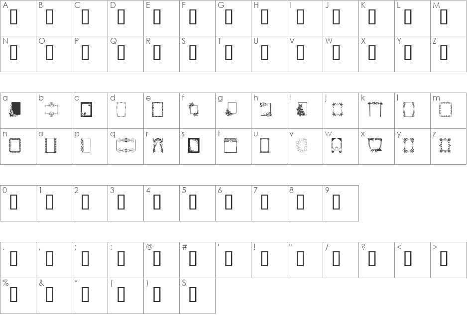 Frames font character map preview