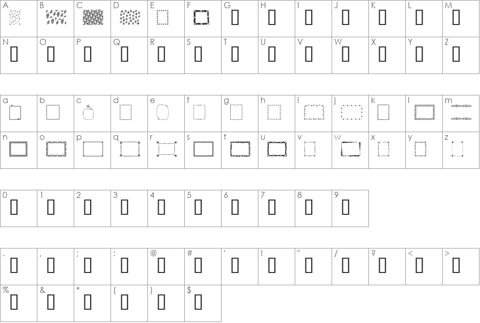 Frames and Backgrounds font character map preview