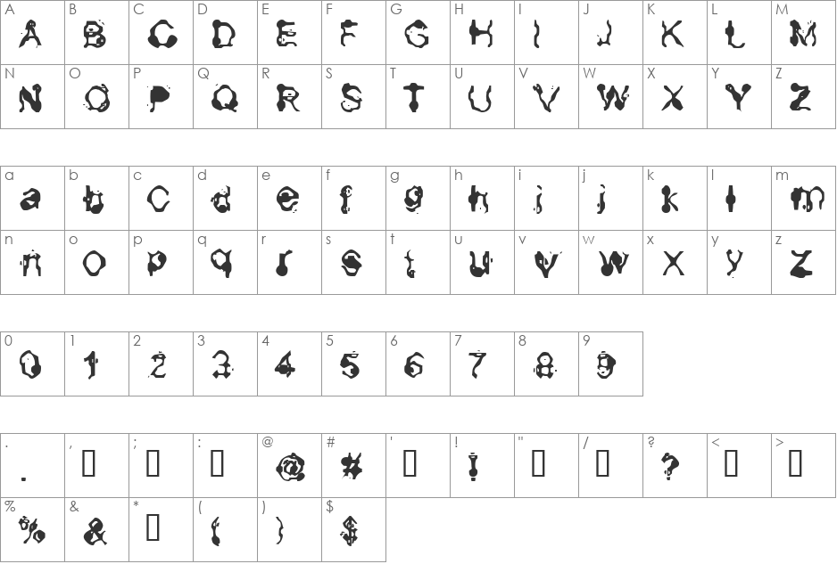 Aneurysm font character map preview