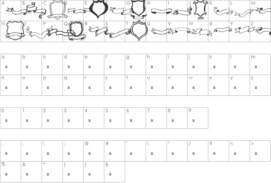 Frames'n Riboons font character map preview